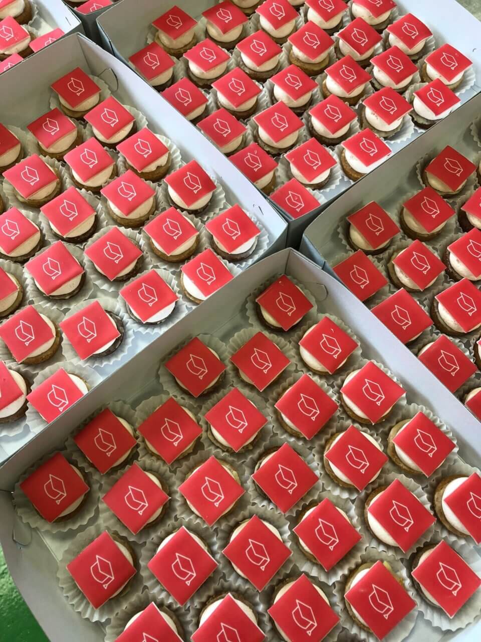 Vegan petit fours met logo, gemaakt door Trashure Taarten, de bakker in Nijmegen.